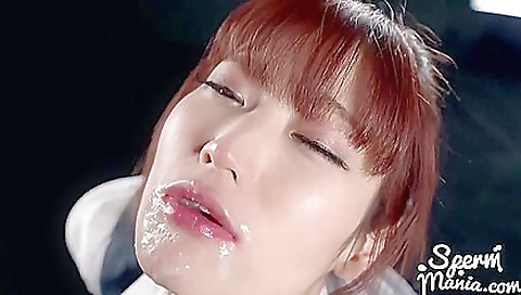 Busty Asian slut in pink bikini and black uniform gets fucked