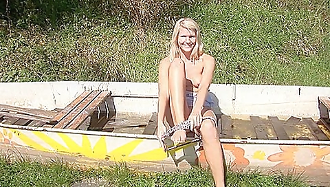 Female in sexy bikini and a toy makes a sexy porn video