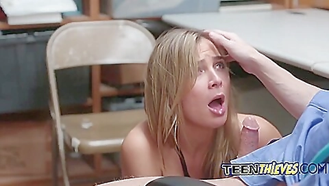 Blonde with hot body takes a hard cock in her mouth