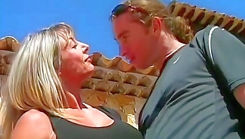Blonde milf in outdoor movie scene with great mouth