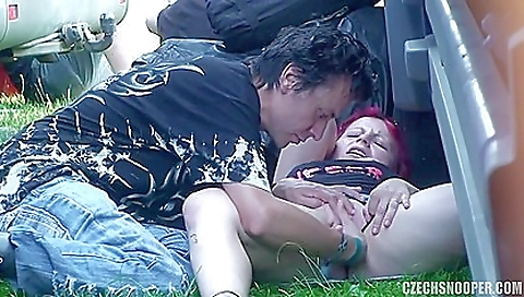 Redheaded milf is having a nice outdoor sex session