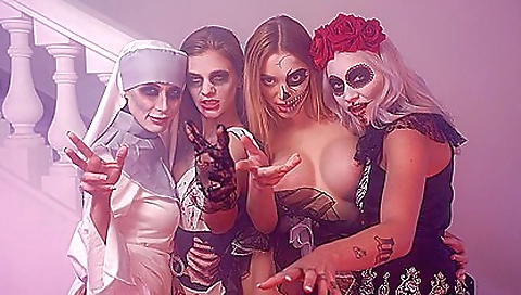 Blonde and brunette ladies sharing with a handsome friend