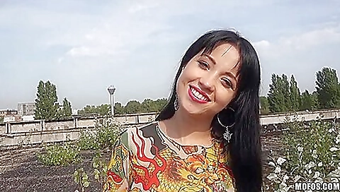 Brunette with a big ass is getting fucked outdoors