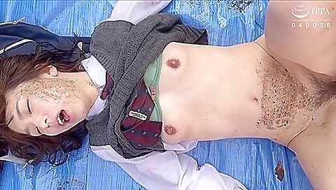 Japanese girl with a hairy pussy gets fucked in the sewer