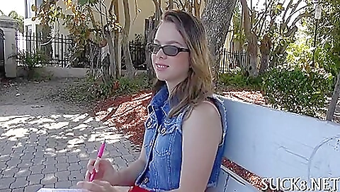 Busty babe rides huge pole and enjoys it as much as she can