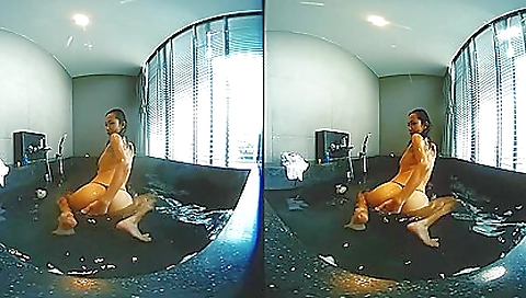 Busty asian brunette 18+ in the shower with camera