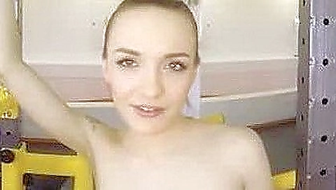 Horny blonde in sexy lingerie rides a dildo and fucked