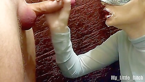 Big cock amateur brunette with facial after handjob