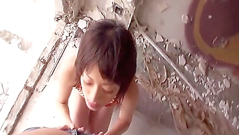 Hot asian amateur girl riding a stick for the first time