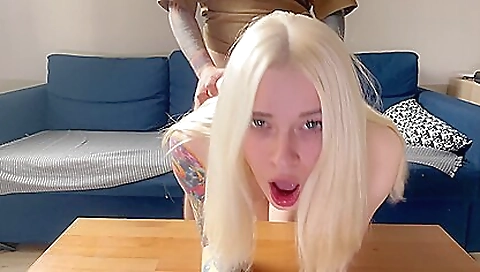 Blonde hottie with a tattooed pussy loves to be fucked