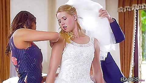 Busty blonde milf and stepbrother in stockings threesome