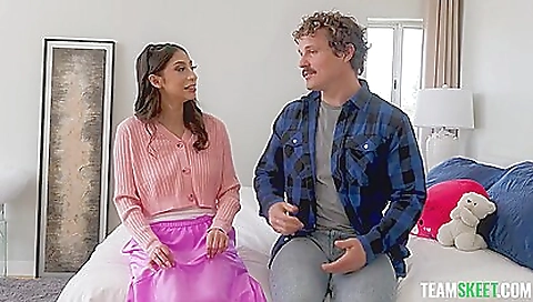 Big cock brunette with a hairy bush and big tits gets fucked