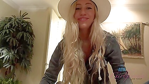 Blonde chick in lingerie gets her feet fucked in public