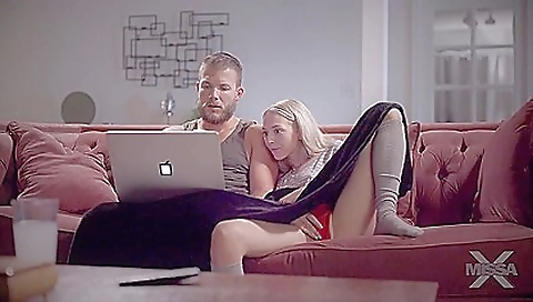 Blonde teen is getting her pussy caressed by her boyfriend