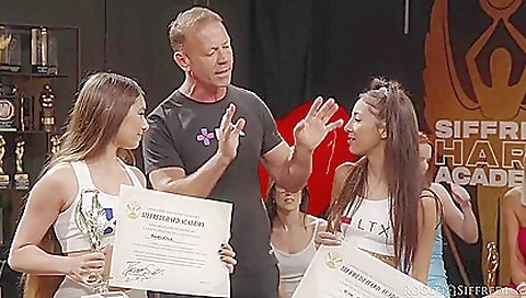 Blonde and a guy in a interracial threesome in the outdoor