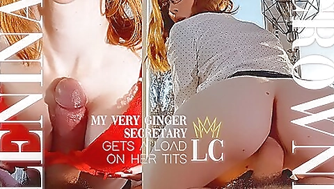 Busty brunette secretary with big breasts and sexy body