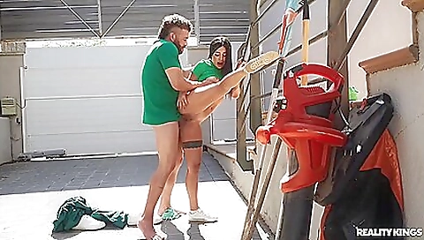 Brunette in the woods is getting her boyfriend's big cock on her